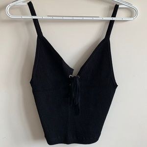 Black lace up cropped tank top